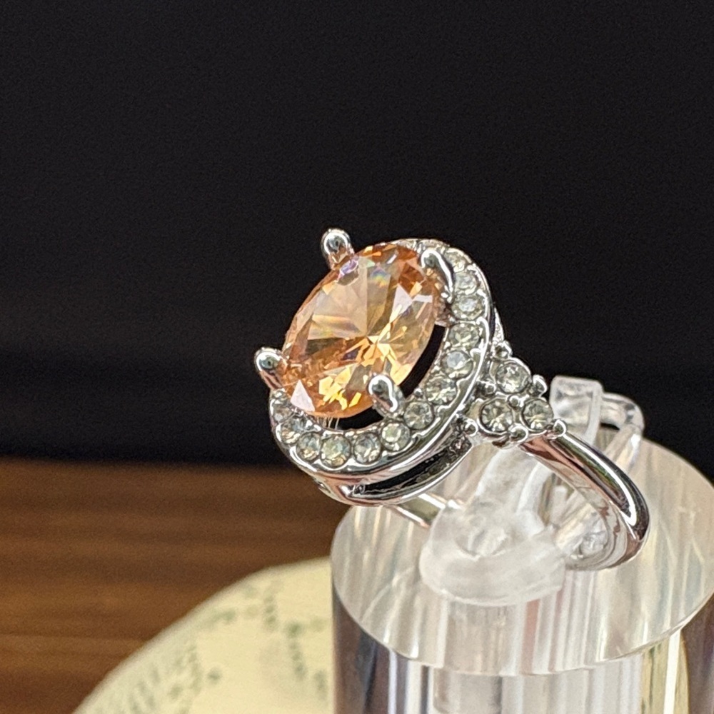 New Stunning Silver Tone Ring with Orange Gemstone - Picture 6 of 8